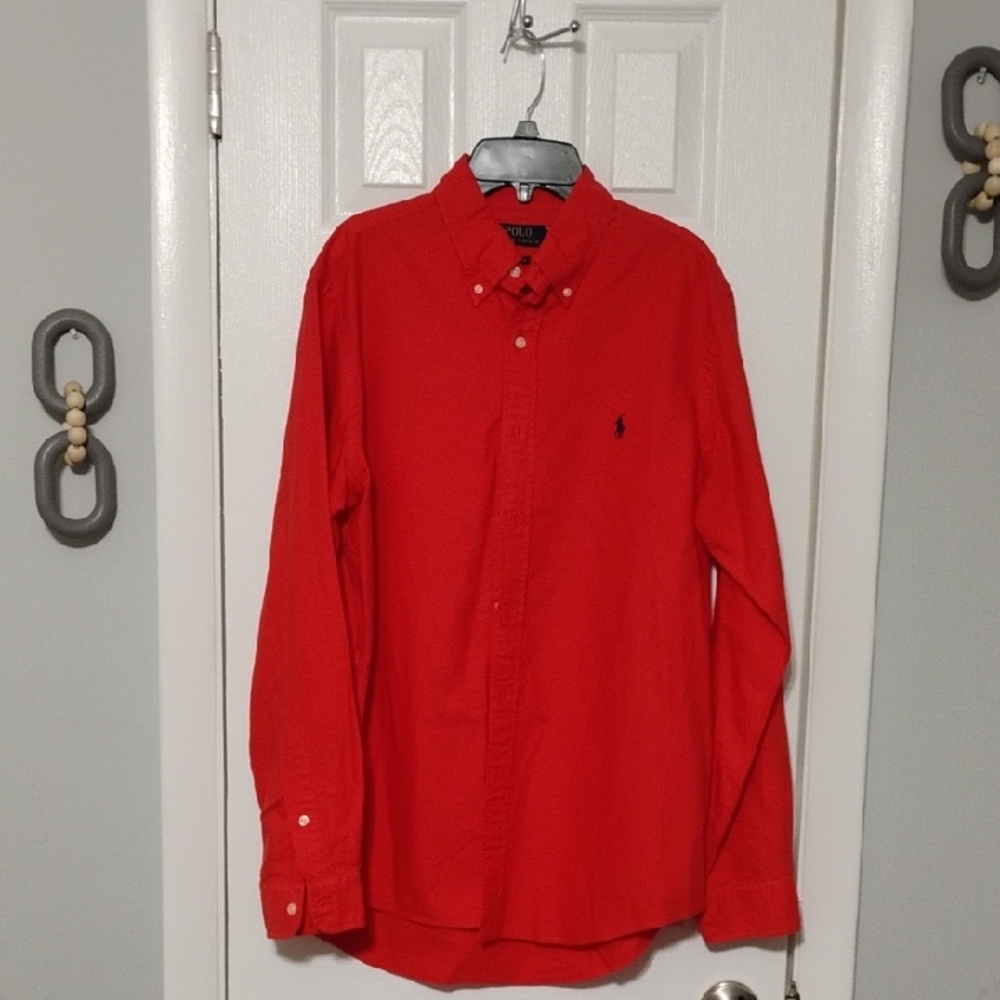 🚨B2G1 New POLO RALPH LAUREN Bold Red Blue Long Sleeve ButtonDown Shirt